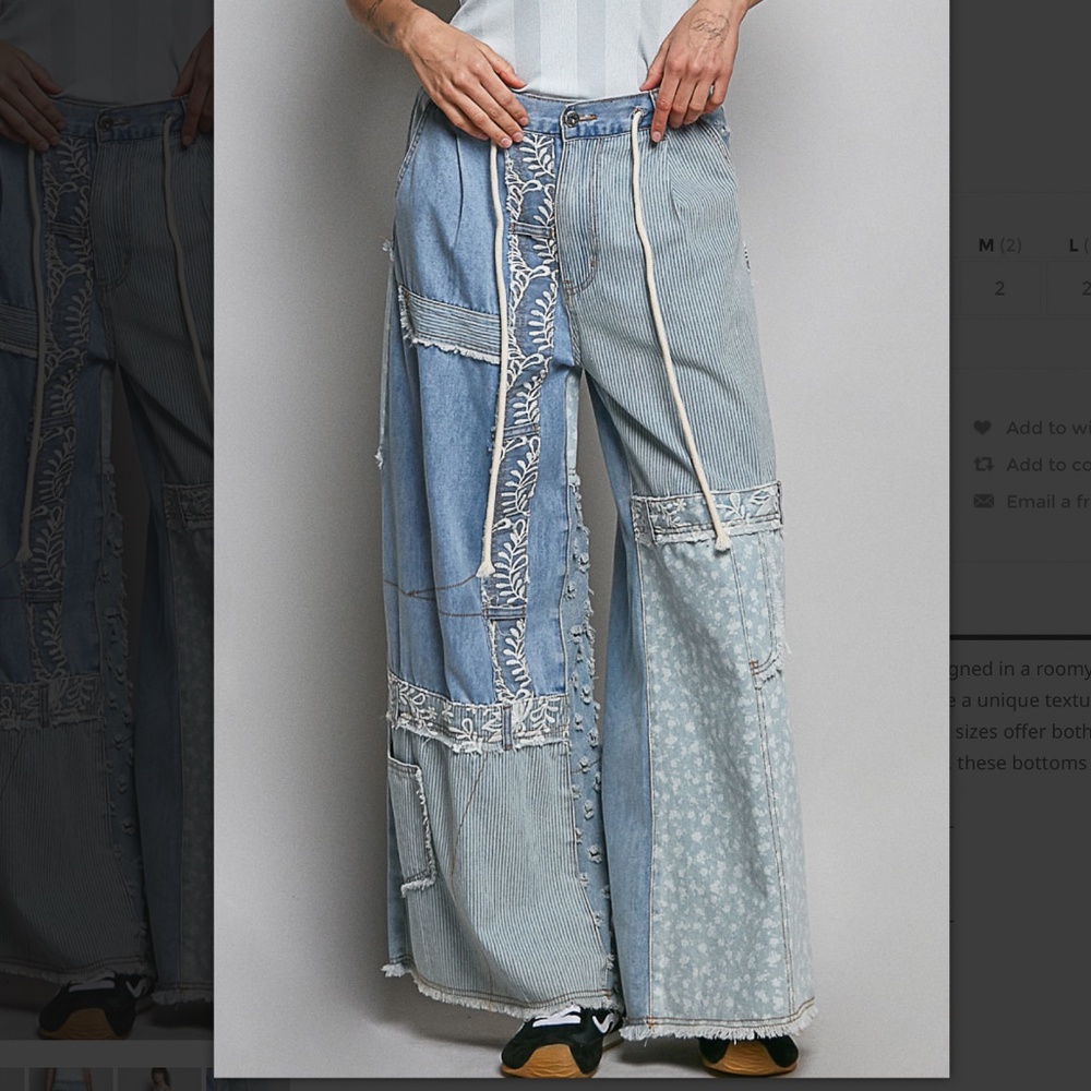 POL Patchwork Wide-Leg Jeans